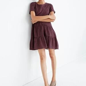 Madewell Pink & Blue Gingham Check Tiered Mini Dress Women's XXS
